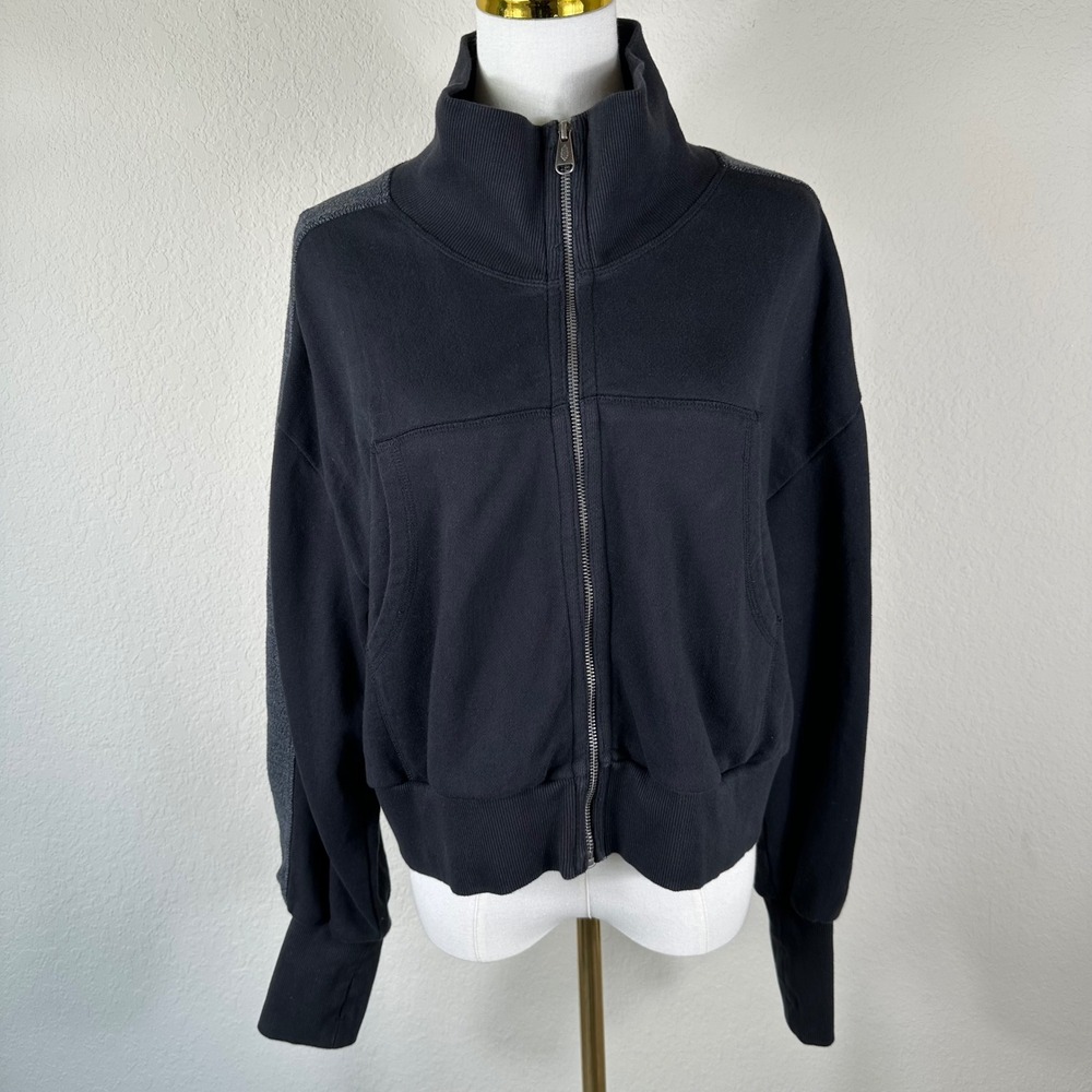 Free People FP Movement Jacket Women S Black Contrast Zip High Neck Gorpcore